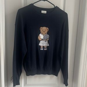 Aritzia Sunday Best Navy Sweater with Tennis Bear